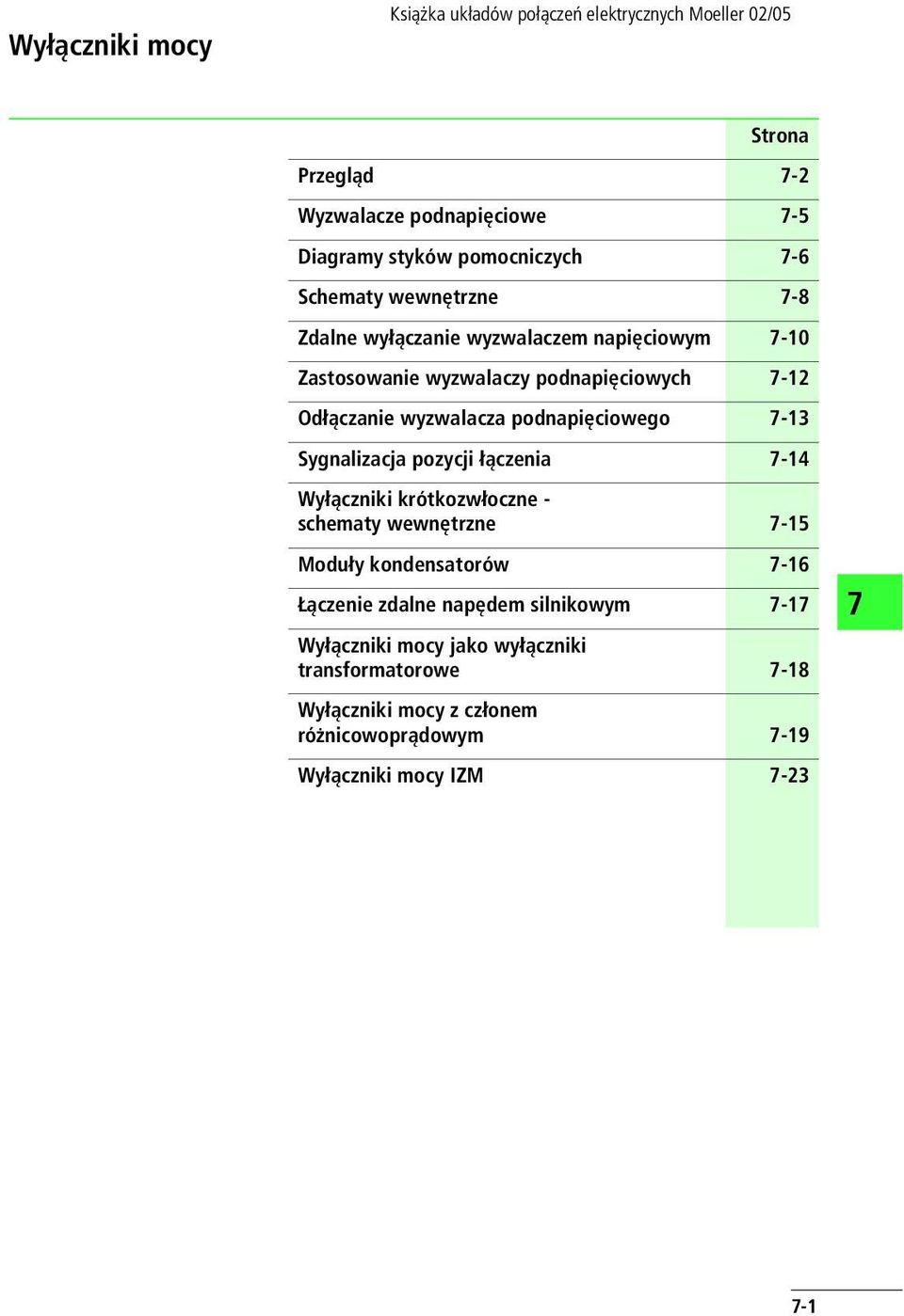 pozycji łączenia -14 Wyłączniki krótkozwłoczne - schematy wewnętrzne -15 Moduły kondensatorów -16 Łączenie zdalne napędem