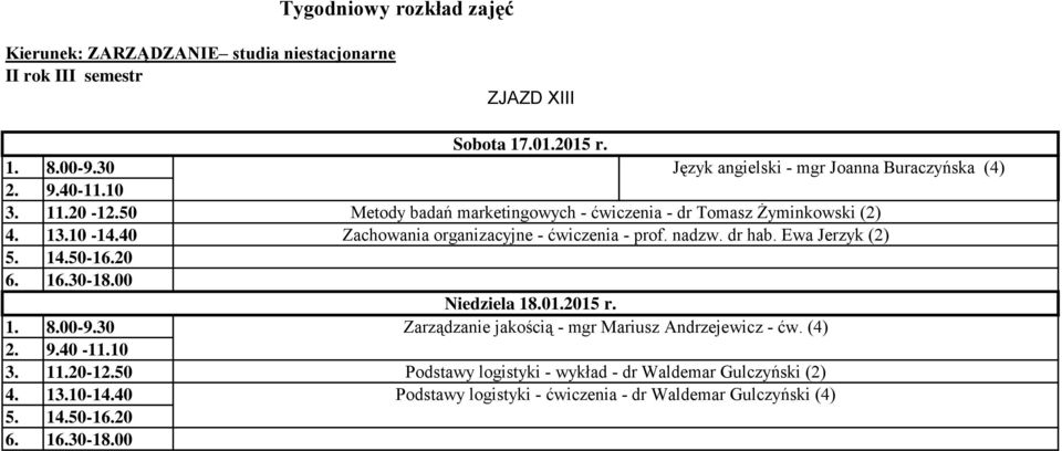 - prof. nadzw. dr hab. Ewa Jerzyk (2) Niedziela 18.01.2015 r.