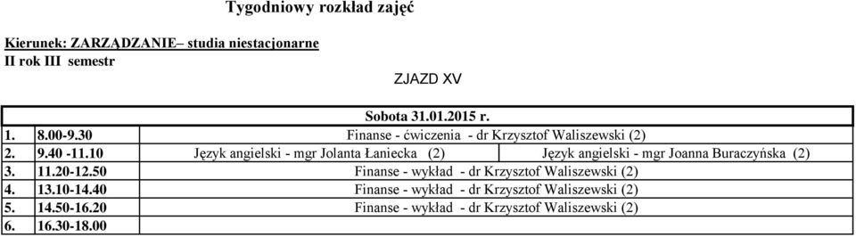 Jolanta Łaniecka (2) Język angielski - mgr Joanna Buraczyńska (2) Finanse -