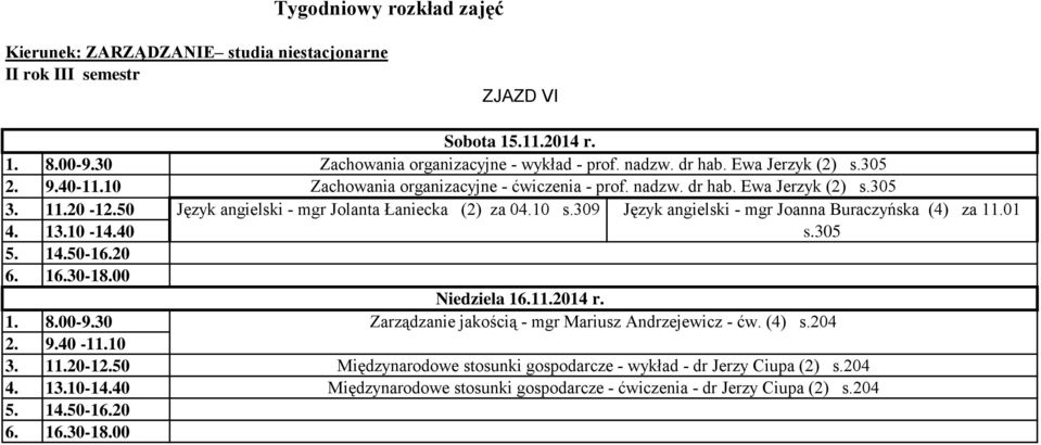 01 s.305 Niedziela 16.11.2014 r. Zarządzanie jakością - mgr Mariusz Andrzejewicz - ćw. (4) s.