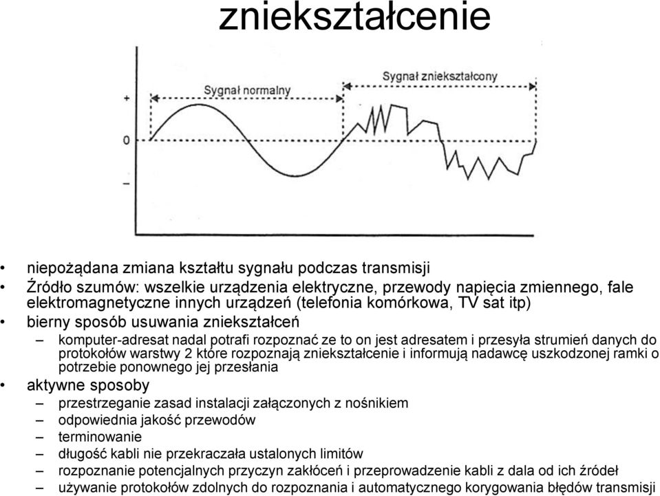 zniekształcenie i informują nadawcę uszkodzonej ramki o potrzebie ponownego jej przesłania aktywne sposoby przestrzeganie zasad instalacji załączonych z nośnikiem odpowiednia jakość przewodów