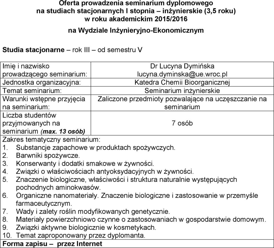 właściwości i struktura naturalnie występujących pochodnych aminokwasów 6 Organiczne nanomateriały Znaczenie biologiczne i zastosowanie w przemyśle farmaceutycznym 7 Wady i zalety