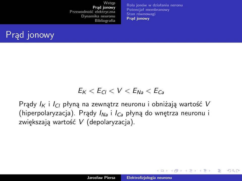 zewnątrz neuronu i obniżają wartość V (hiperpolaryzacja).