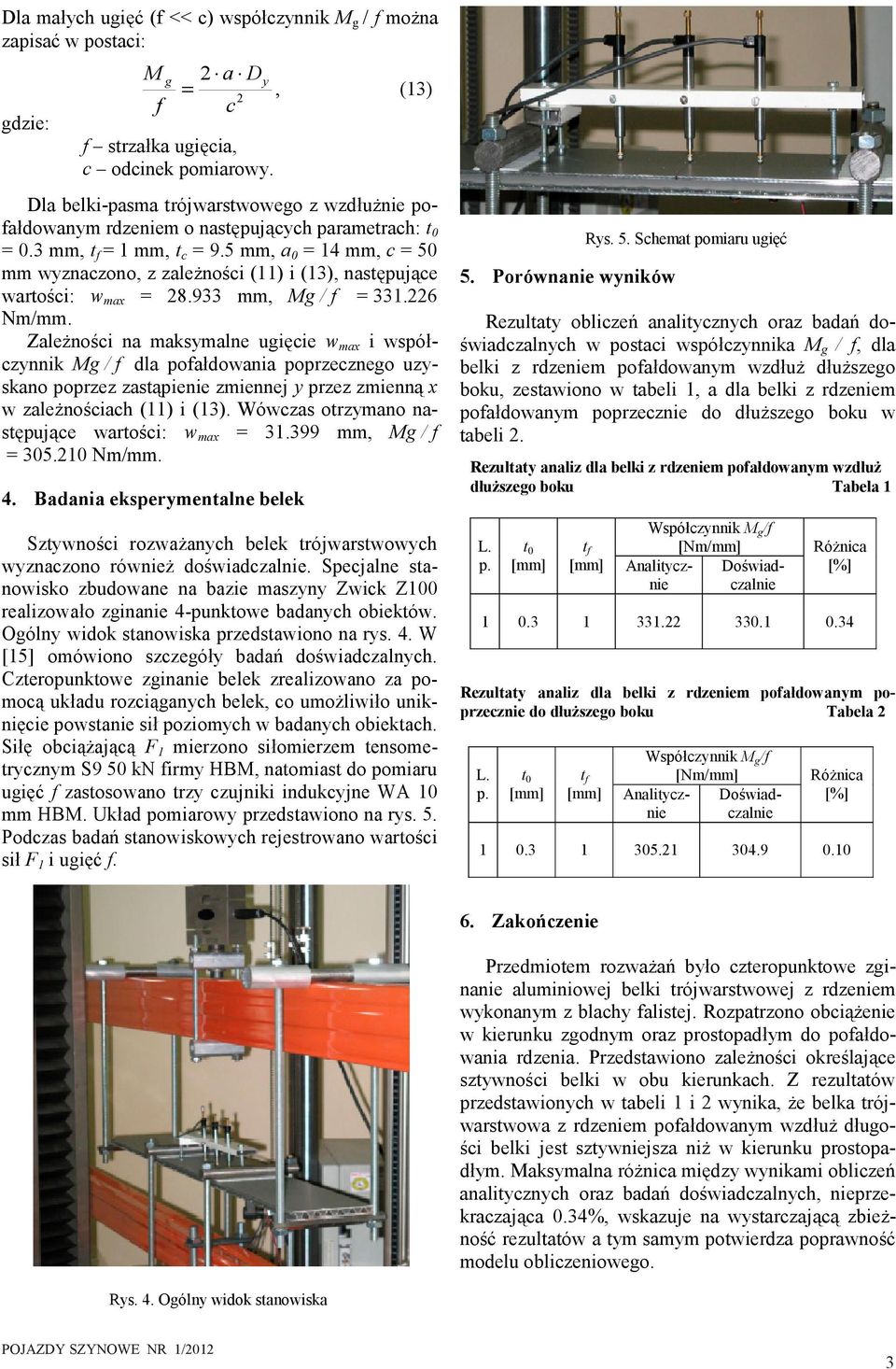 5 mm, a = 14 mm, c = 5 mm wyznaczono, z zależności (11) i (13), następujące wartości: w max = 28.933 mm, Mg / f = 331.226 Nm/mm.
