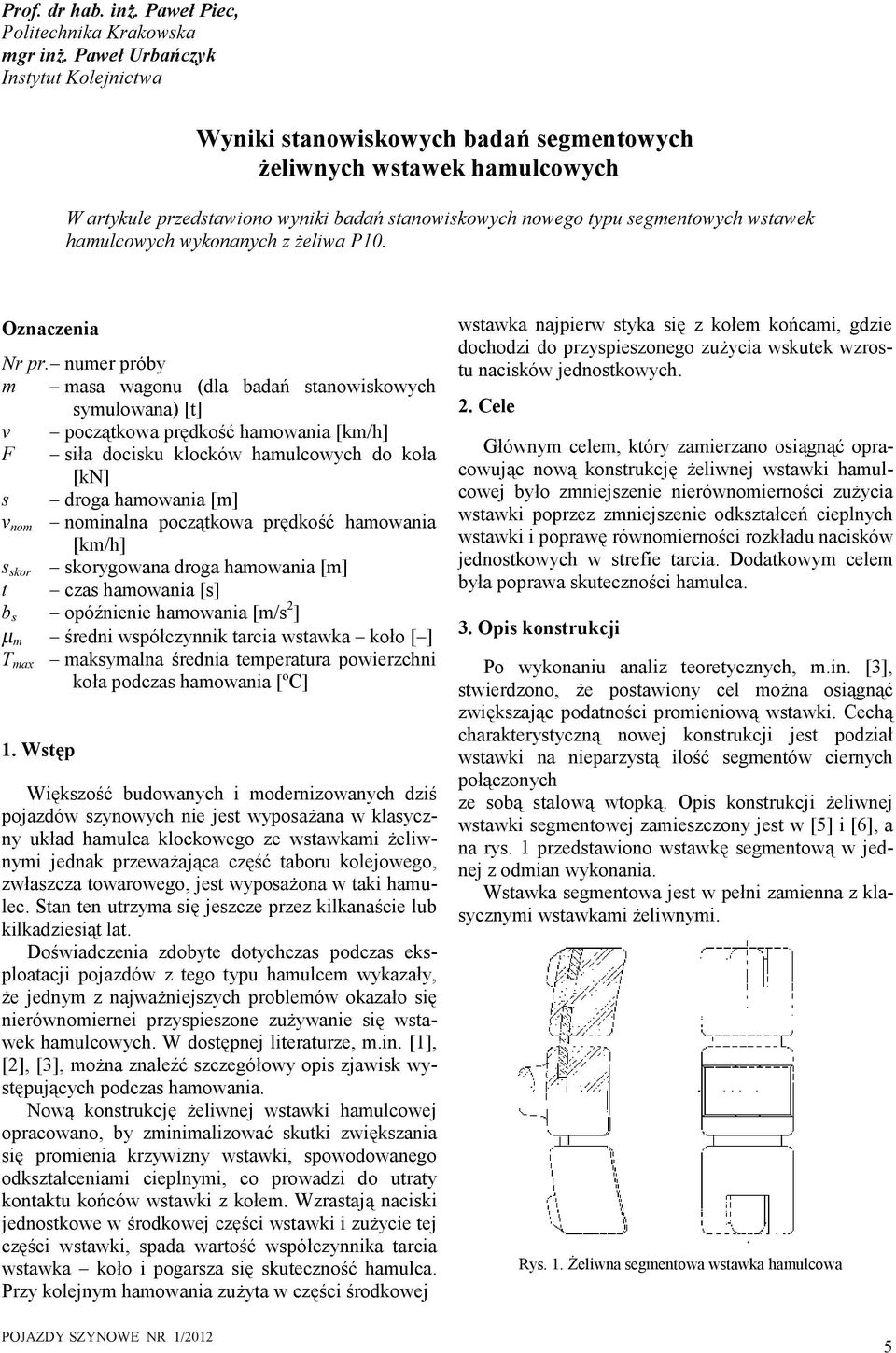hamulcowych wykonanych z żeliwa P1. Oznaczenia Nr pr.