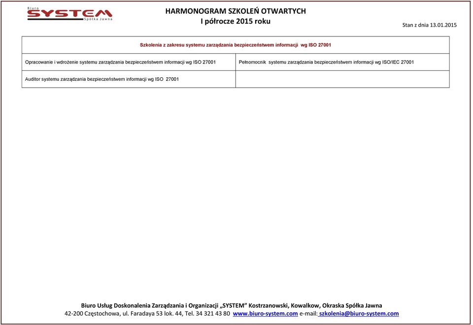 wg ISO 27001 Pełnomocnik systemu zarządzania bezpieczeństwem informacji wg