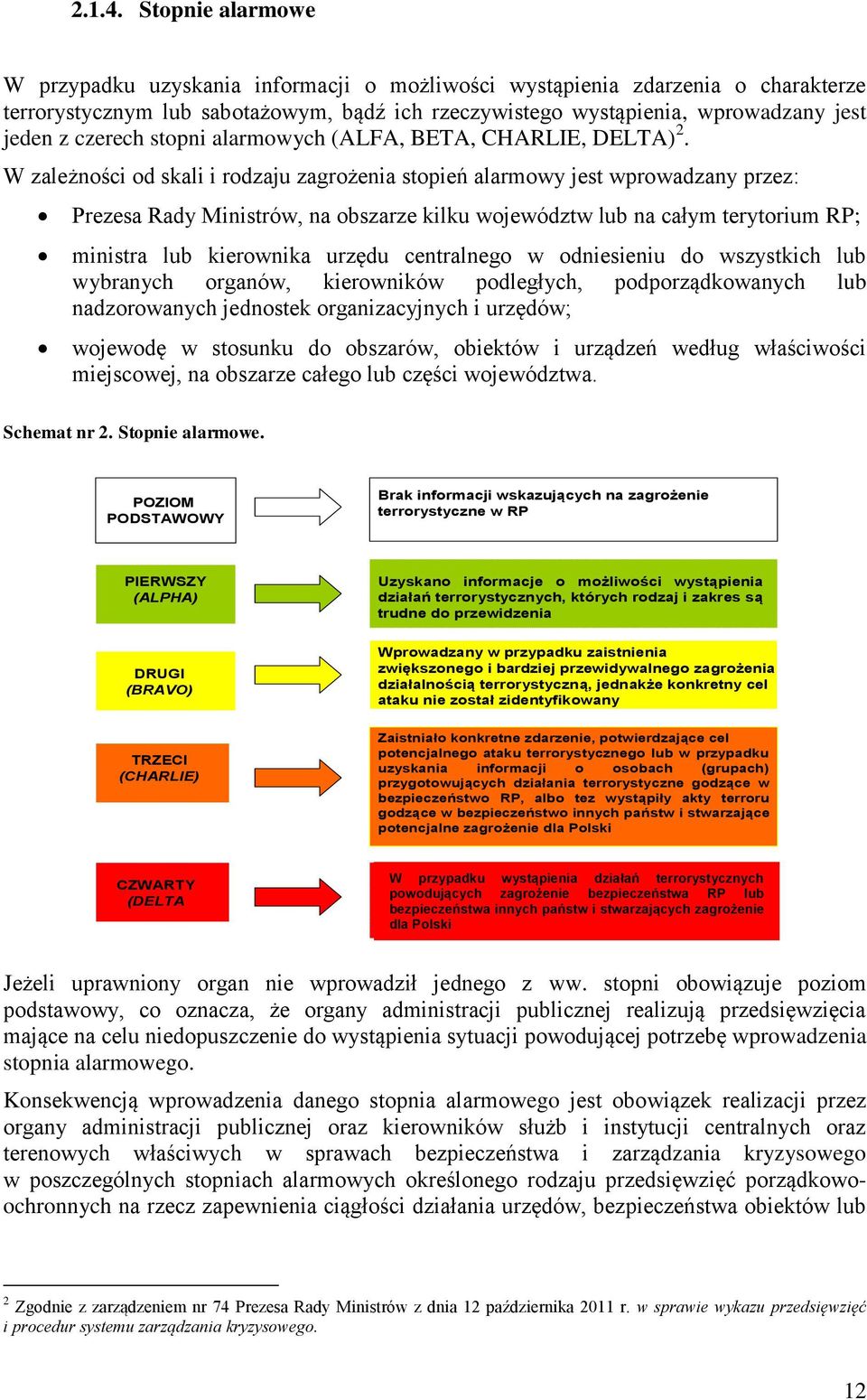 czerech stopni alarmowych (ALFA, BETA, CHARLIE, DELTA) 2.