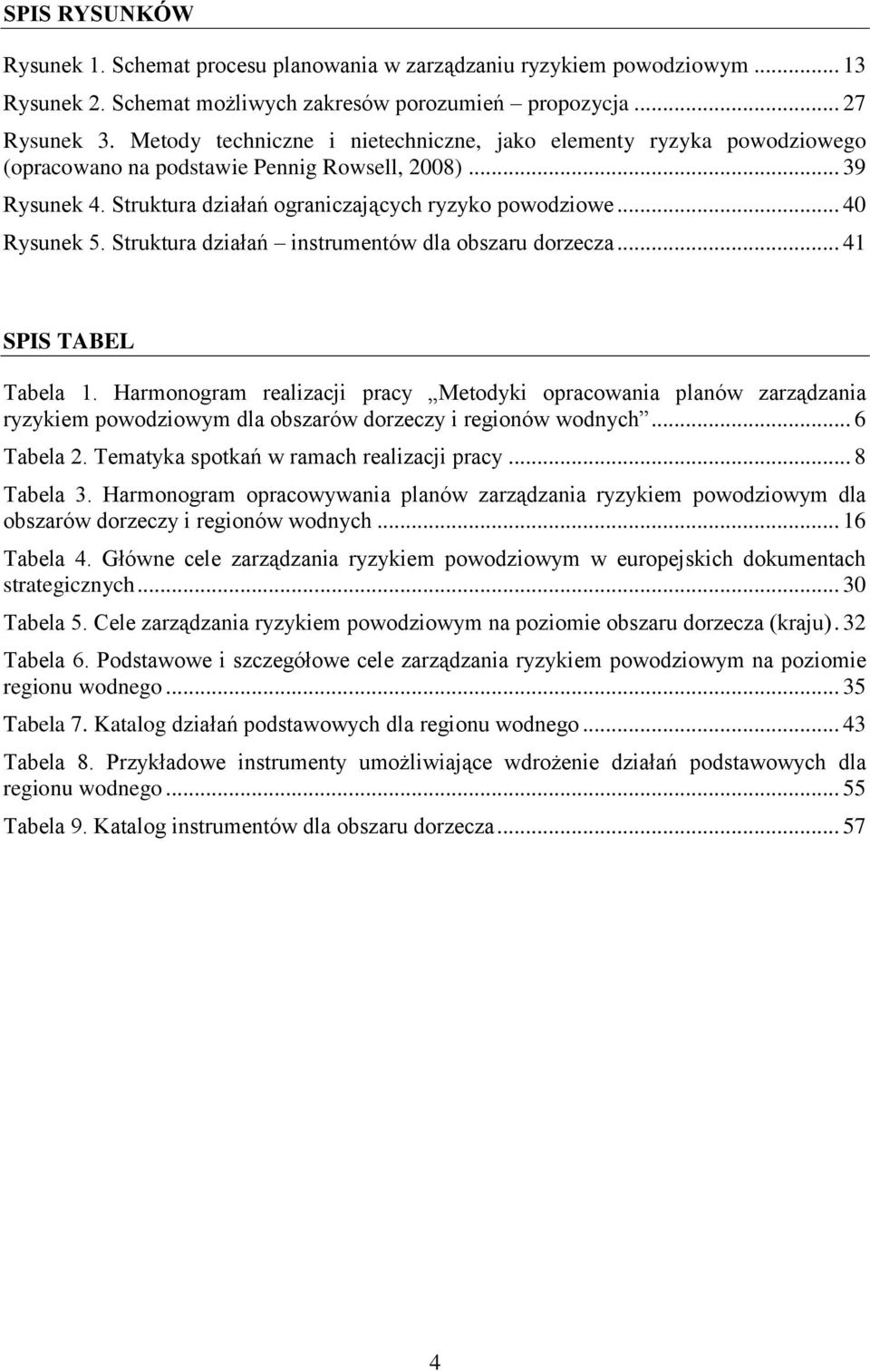 Struktura działań instrumentów dla obszaru dorzecza... 41 SPIS TABEL Tabela 1.