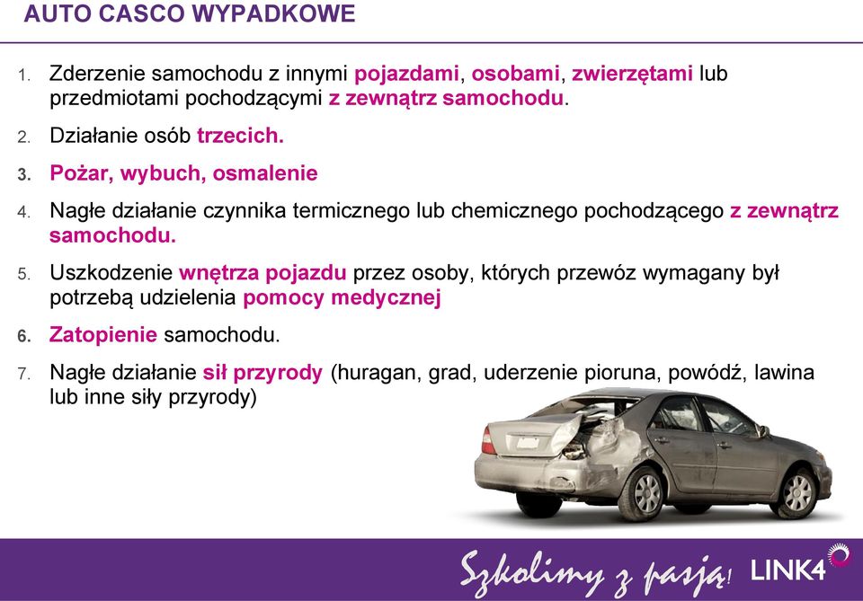 Działanie osób trzecich. 3. Pożar, wybuch, osmalenie 4.