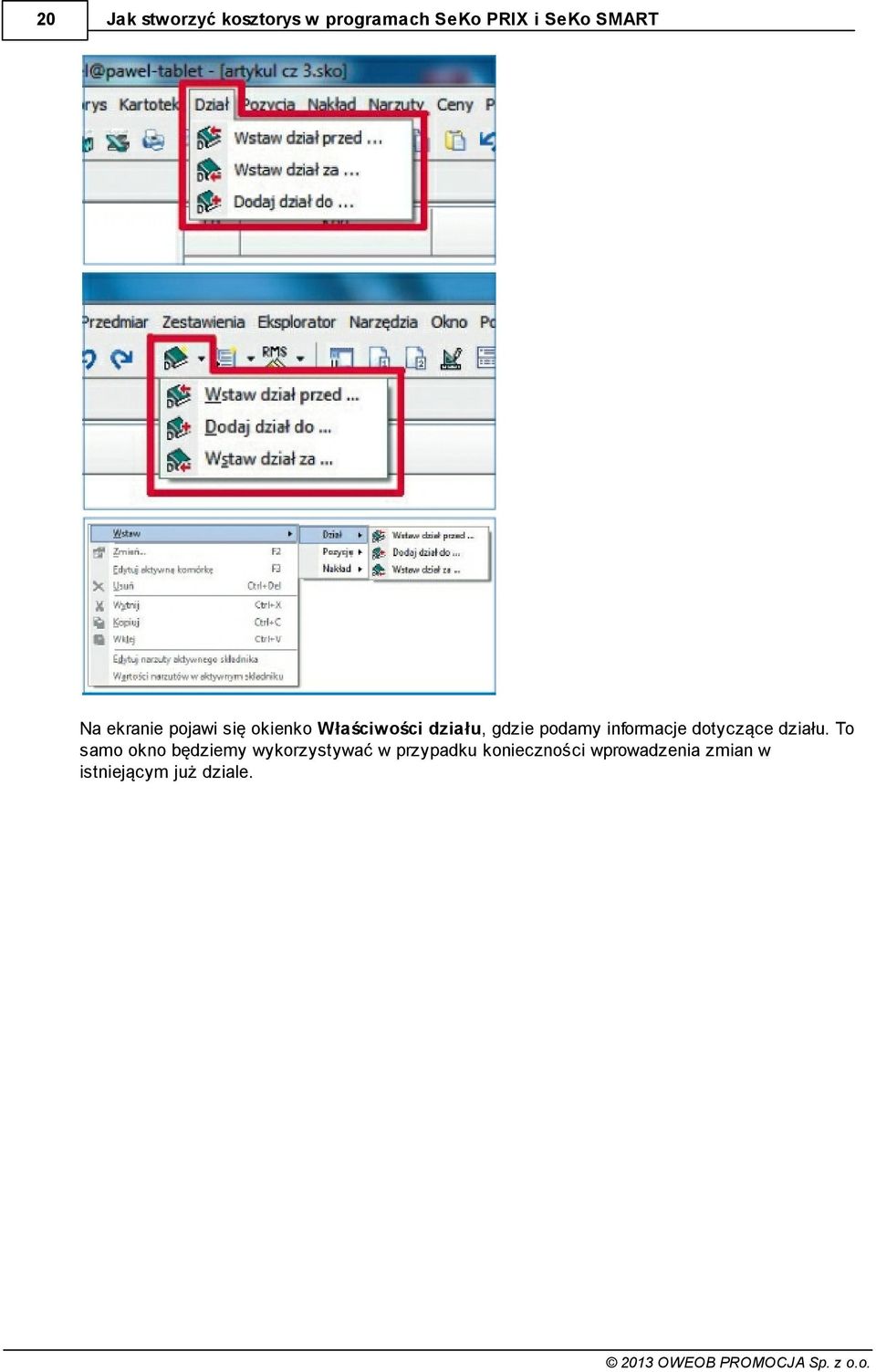 informacje dotyczące działu.