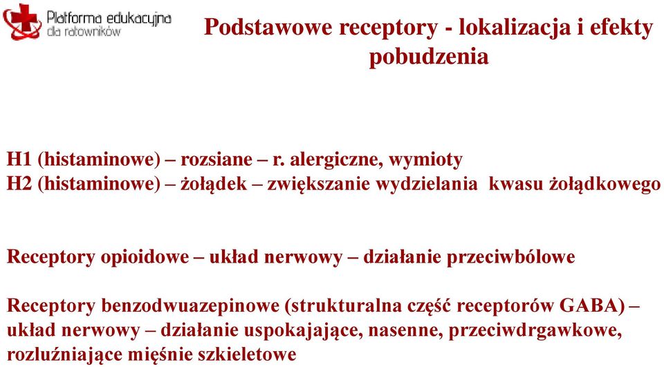 opioidowe układ nerwowy działanie przeciwbólowe Receptory benzodwuazepinowe (strukturalna część