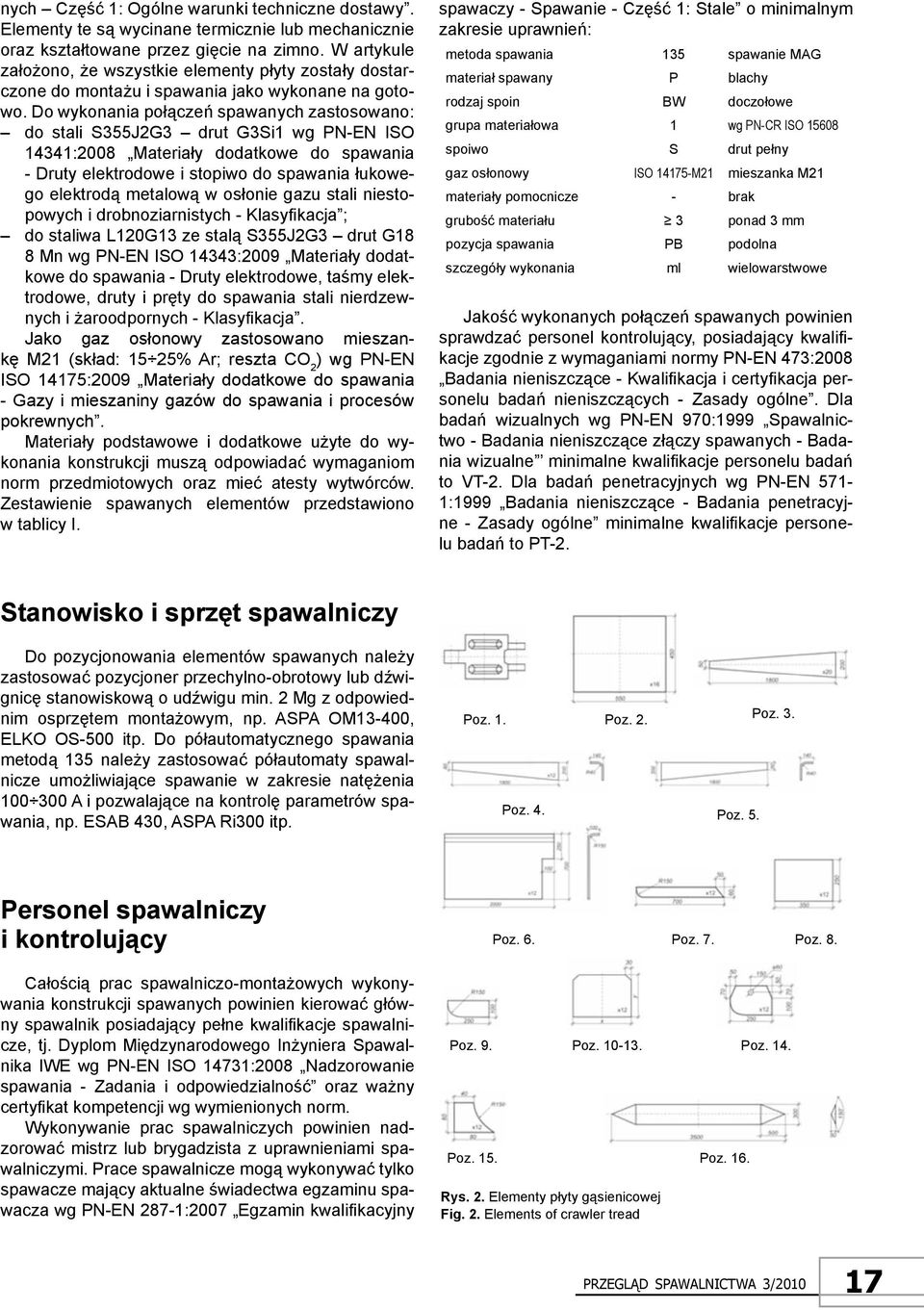Do wykonania połączeń spawanych zastosowano: do stali S355J2G3 drut G3Si1 wg PN-EN ISO 14341:2008 Materiały dodatkowe do spawania - Druty elektrodowe i stopiwo do spawania łukowego elektrodą metalową