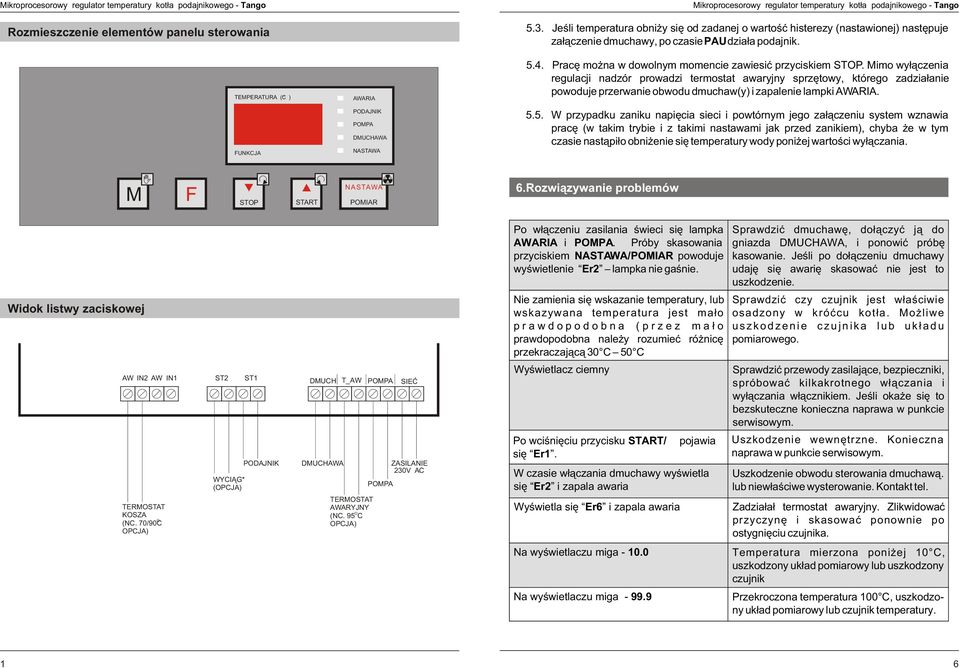 Mimo wy³¹czenia regulacji nadzór prowadzi termotat awaryjny przêtowy, którego zadzia³anie powoduje przerwanie obwodu dmuchaw(y) i zapalenie lampki AWARIA. 5.