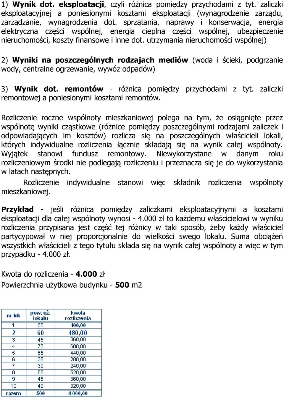 utrzymania nieruchomości wspólnej) 2) Wyniki na poszczególnych rodzajach mediów (woda i ścieki, podgrzanie wody, centralne ogrzewanie, wywóz odpadów) 3) Wynik dot.