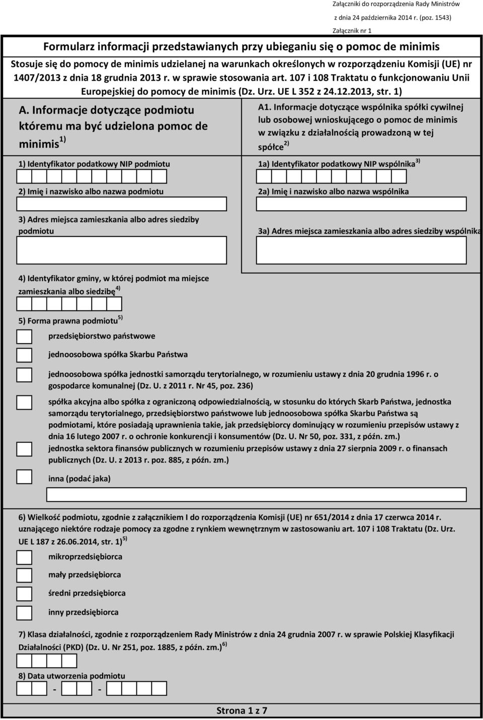 Formularz informacji przedstawianych przy ubieganiu się o pomoc de minimis  - PDF Darmowe pobieranie