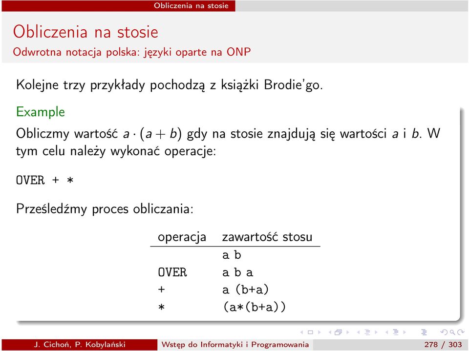 W tym celu należy wykonać operacje: OVER + * Prześledźmy proces obliczania: operacja zawartość
