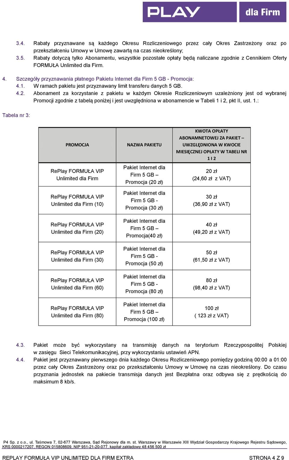 W ramach pakietu jest przyznawany limit transferu danych 5 GB. 4.2.