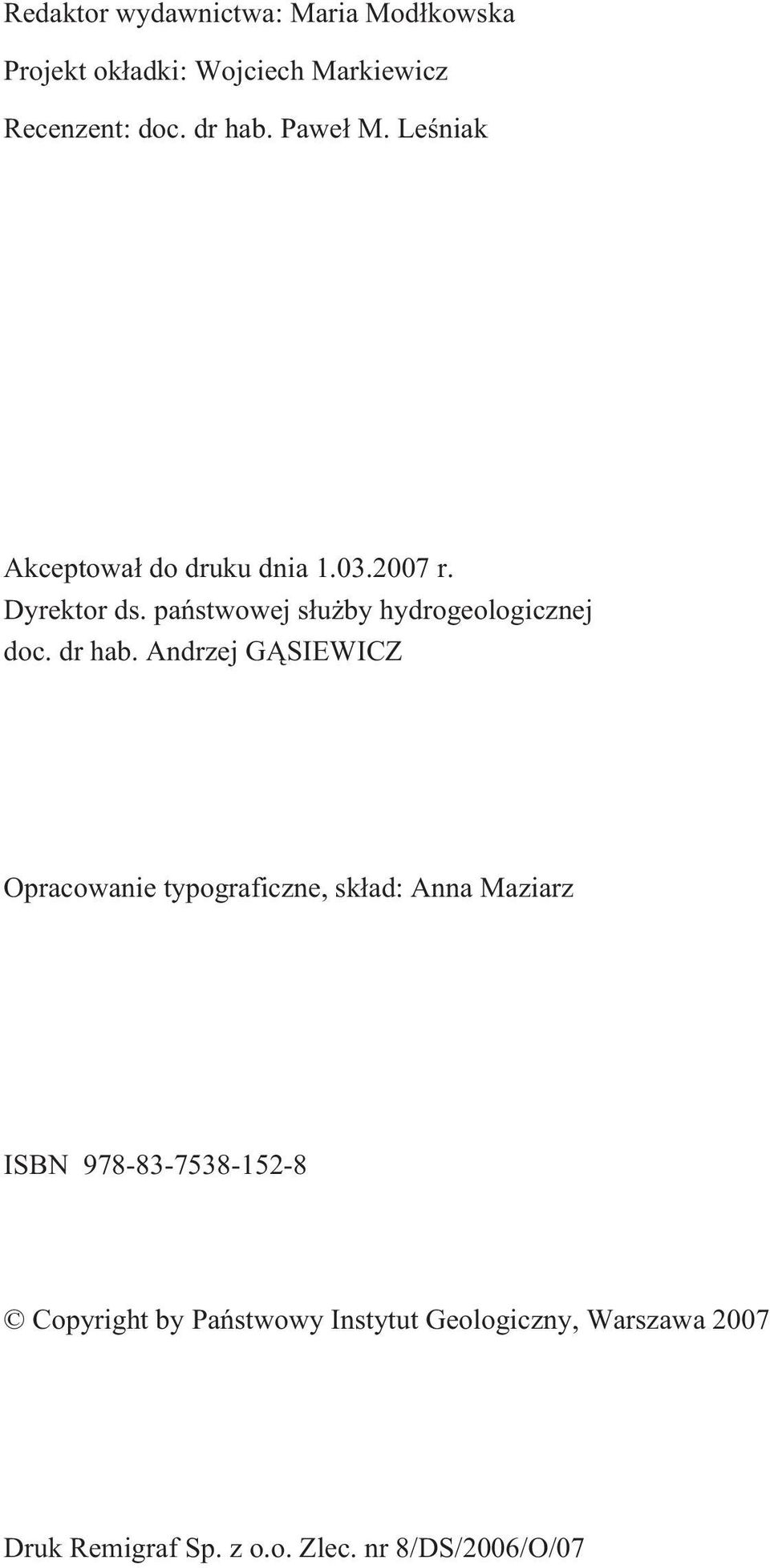 pañstwowej s³u by hydrogeologicznej doc. dr hab.