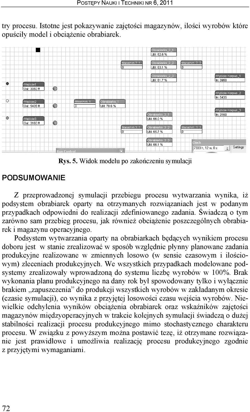 odpowiedni do realizacji zdefiniowanego zadania. Świadczą o tym zarówno sam przebieg procesu, jak również obciążenie poszczególnych obrabiarek i magazynu operacyjnego.