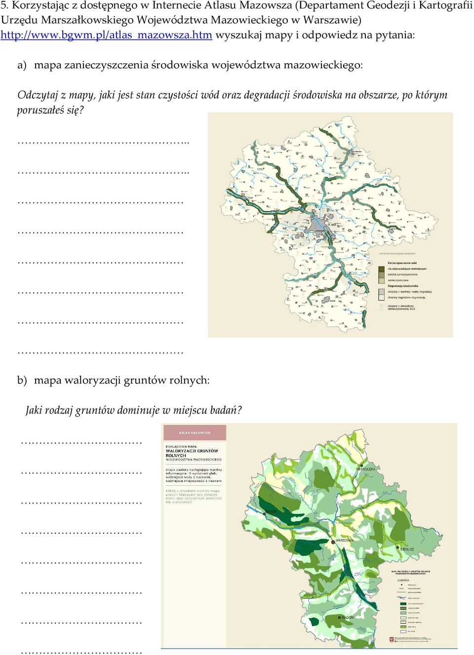 htm wyszukaj mapy i odpowiedz na pytania: a) mapa zanieczyszczenia środowiska województwa mazowieckiego: Odczytaj z mapy,