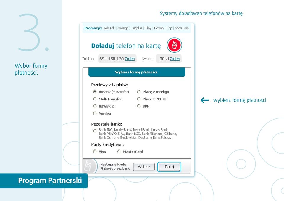Wybór formy płatności.