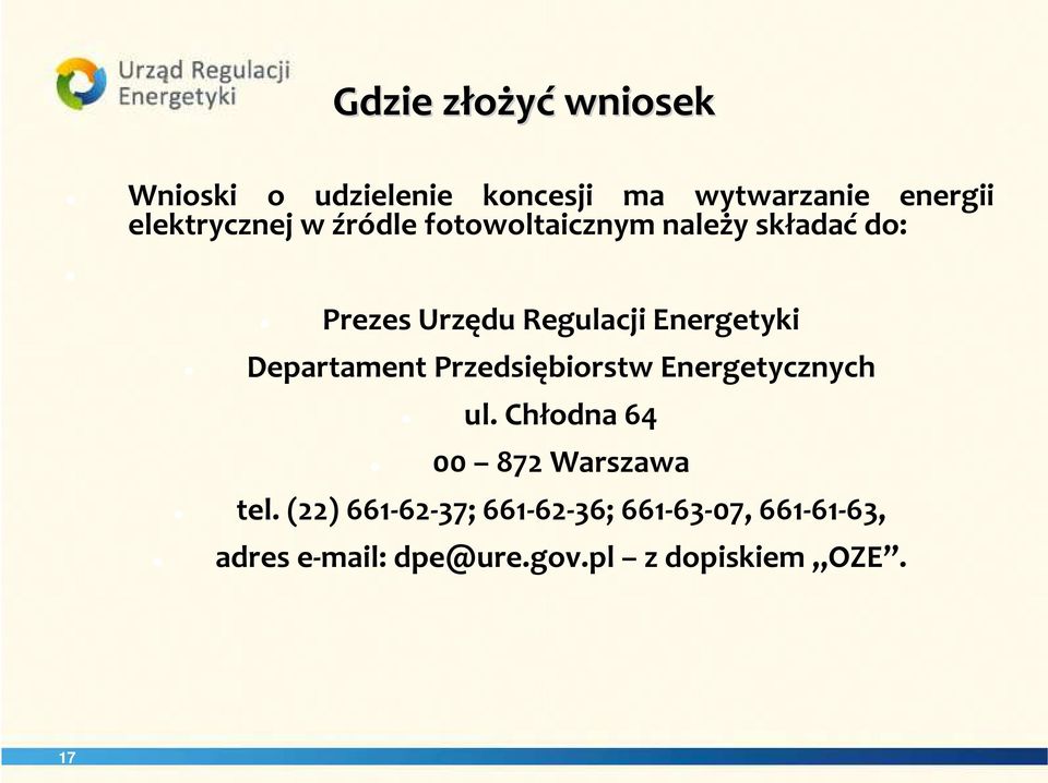 Energetyki Departament Przedsiębiorstw Energetycznych ul.