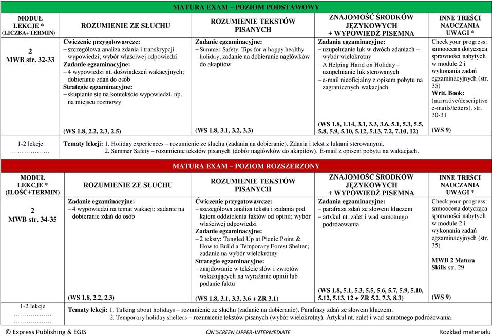 5) MATURA EXAM POZIOM PODSTAWOWY ROZUMIENIE TEKSTÓW PISANYCH Summer Safety. Tips for a happy healthy holiday; zadanie na dobieranie nagłówków do akapitów (WS 1.8, 3.1, 3.2, 3.