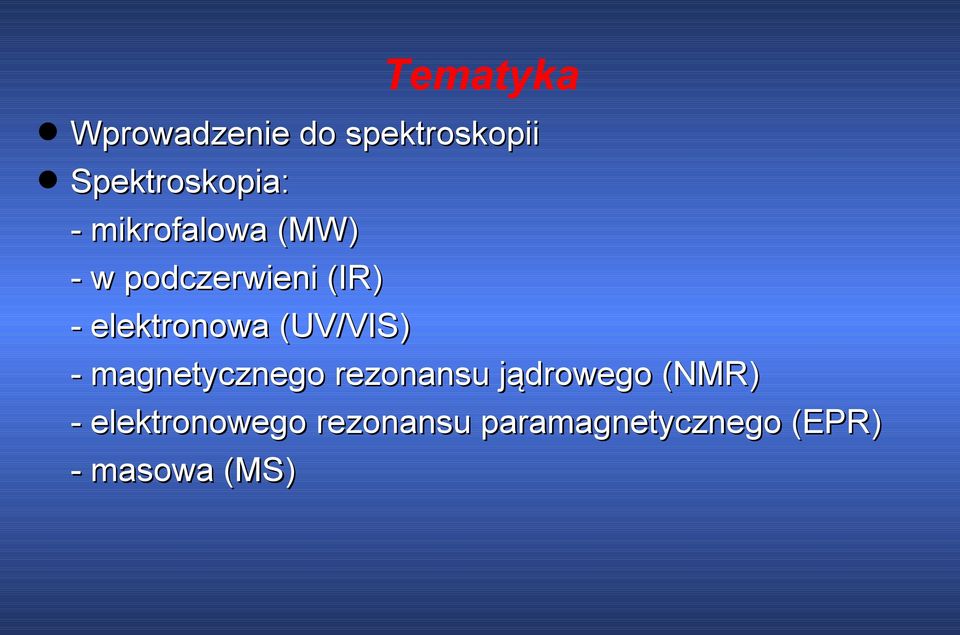 (UV/VIS) - magnetycznego rezonansu jądrowego (NMR) -