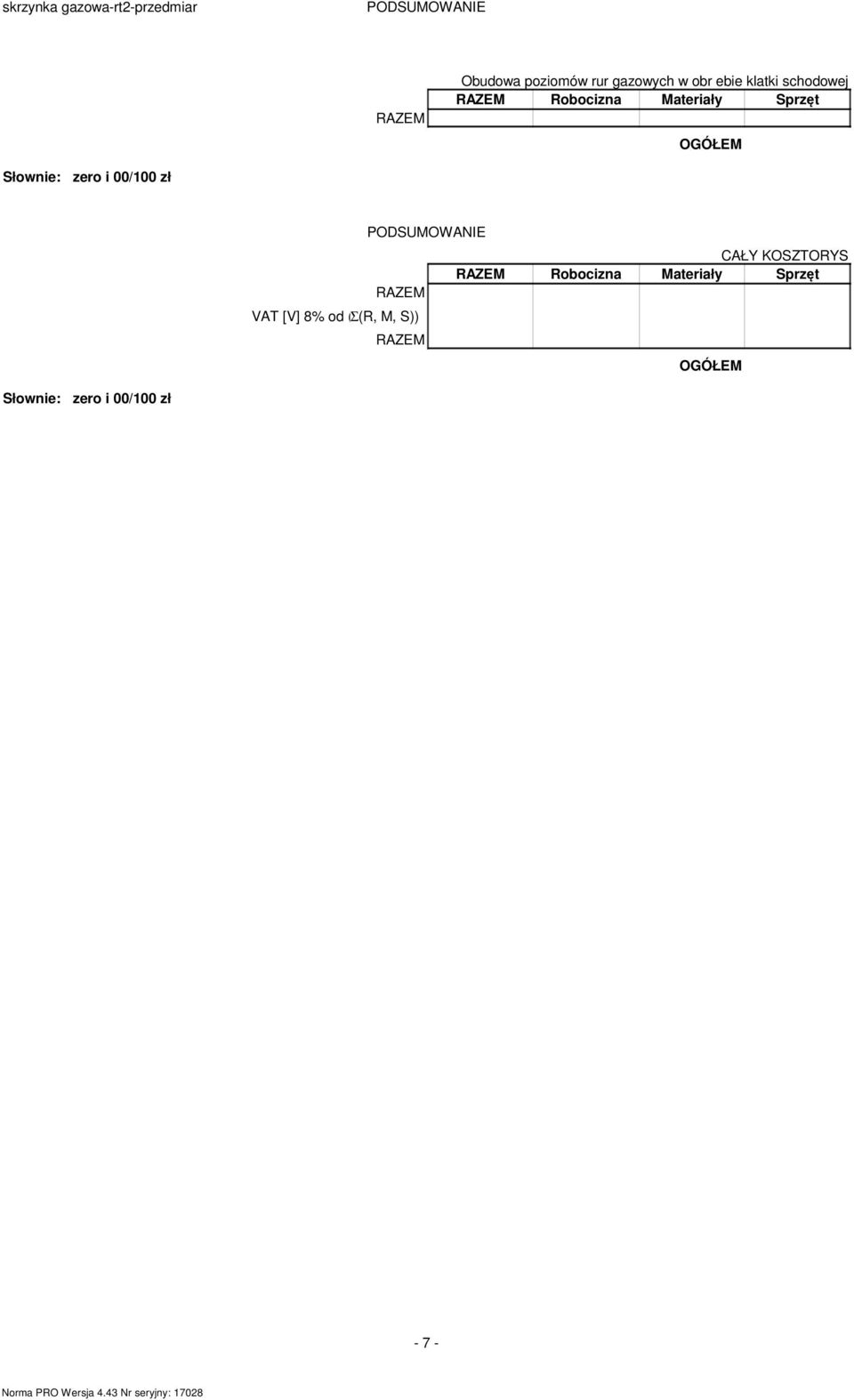 OGÓŁEM PODSUMOWANIE VAT [V] 8% od (Σ(R, M, S))