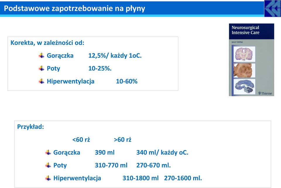 Hiperwentylacja 10-60% Przykład: <60 rż >60 rż Gorączka 390 ml