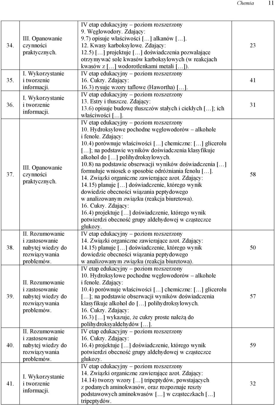 5) [ ] projektuje [ ] doświadczenia pozwalające otrzymywać sole kwasów karboksylowych (w reakcjach kwasów z [ ] wodorotlenkami metali [ ]). 16. Cukry. Zdający: 16.
