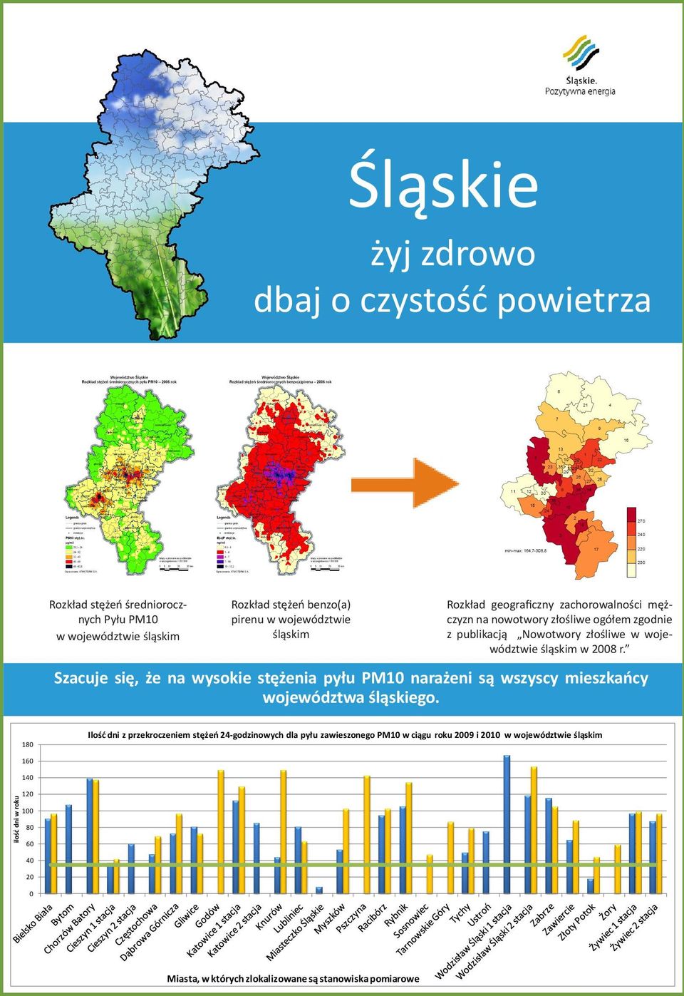 Szacuje się, że na wysokie stężenia pyłu PM10 narażeni są wszyscy mieszkańcy województwa śląskiego.
