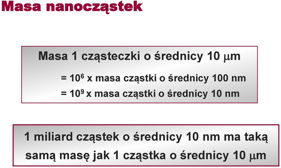 cząstki o średnicy 10 nm 1 miliard cząstek o średnicy