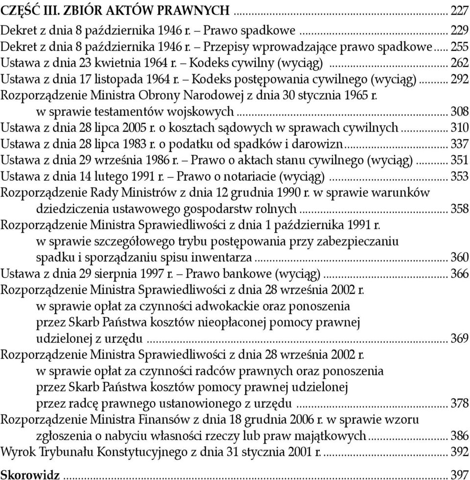 .. 292 Rozporządzenie Ministra Obrony Narodowej z dnia 30 stycznia 1965 r. w sprawie testamentów wojskowych... 308 Ustawa z dnia 28 lipca 2005 r. o kosztach sądowych w sprawach cywilnych.