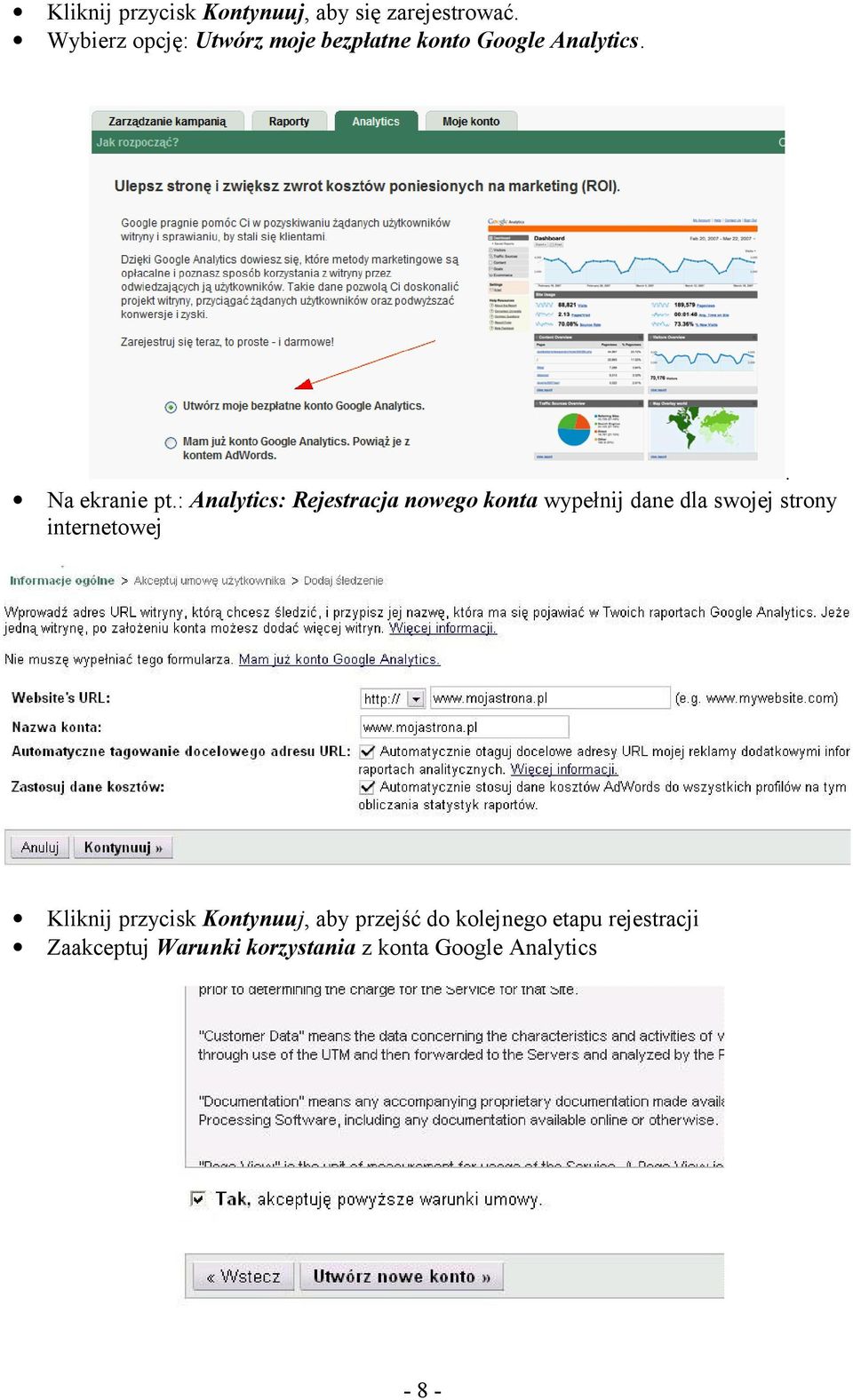 : Analytics: Rejestracja nowego konta wypełnij dane dla swojej strony internetowej
