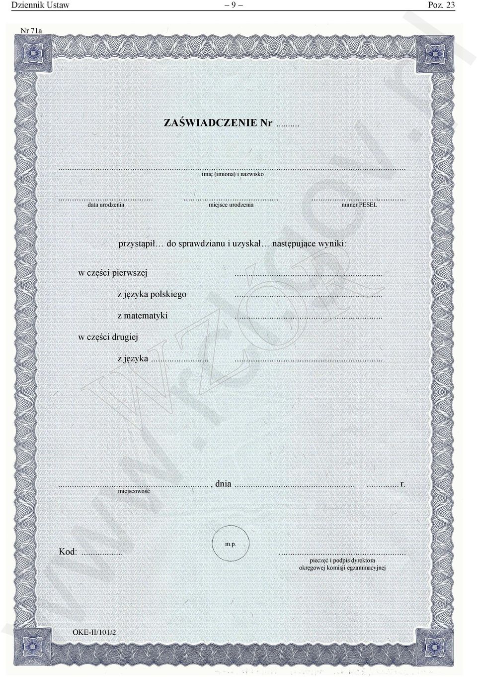 pierwszej z języka polskiego z matematyki w. rcl w części drugiej z języka...., dnia.