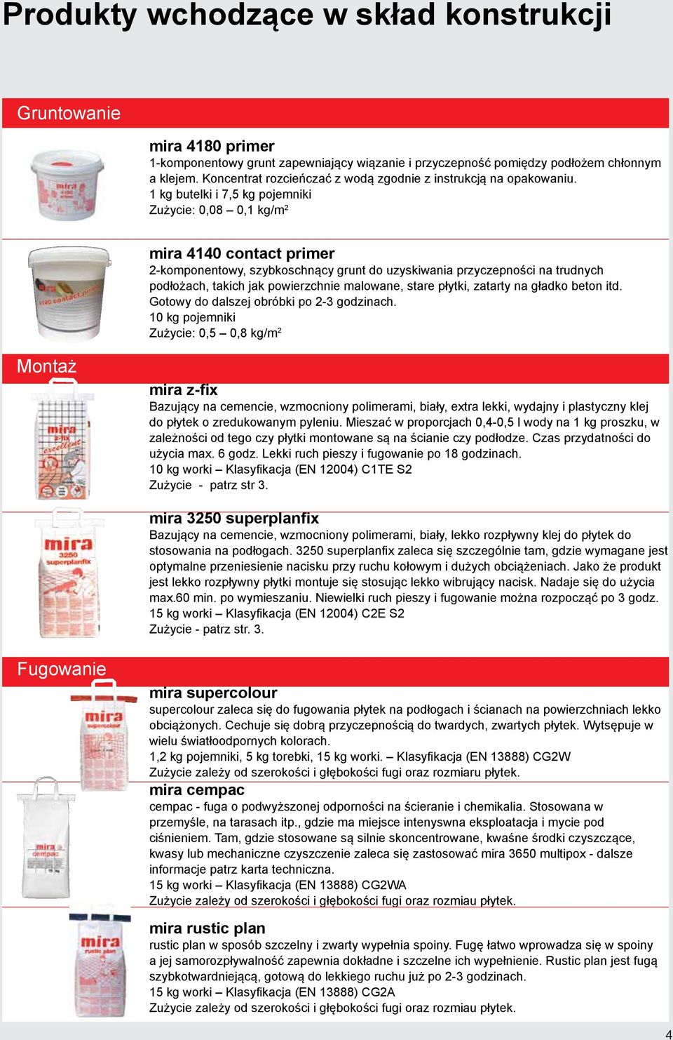 1 kg butelki i 7,5 kg pojemniki Zużycie: 0,08 0,1 kg/m 2 mira 4140 contact primer 2-komponentowy, szybkoschnący grunt do uzyskiwania przyczepności na trudnych podłożach, takich jak powierzchnie