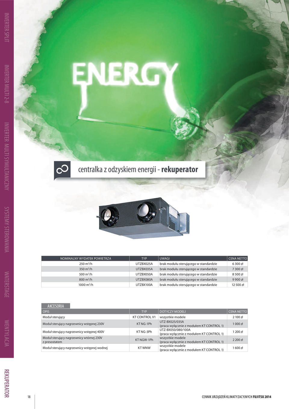 standardzie 8 500 zł 800 m 3 /h UTZBX080A brak modułu sterującego w standardzie 9 900 zł 1000 m 3 /h UTZBX100A brak modułu sterującego w standardzie 12 500 zł OPIS TYP DOTYCZY MODELI CENA NETTO Moduł