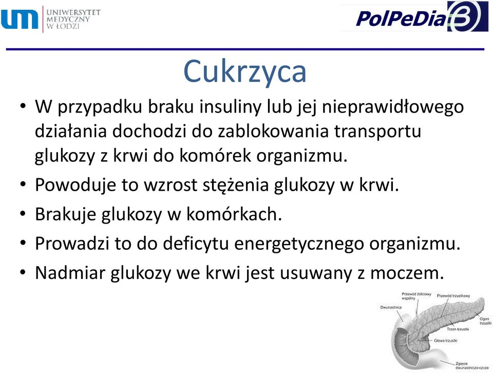 Powoduje to wzrost stężenia glukozy w krwi. Brakuje glukozy w komórkach.