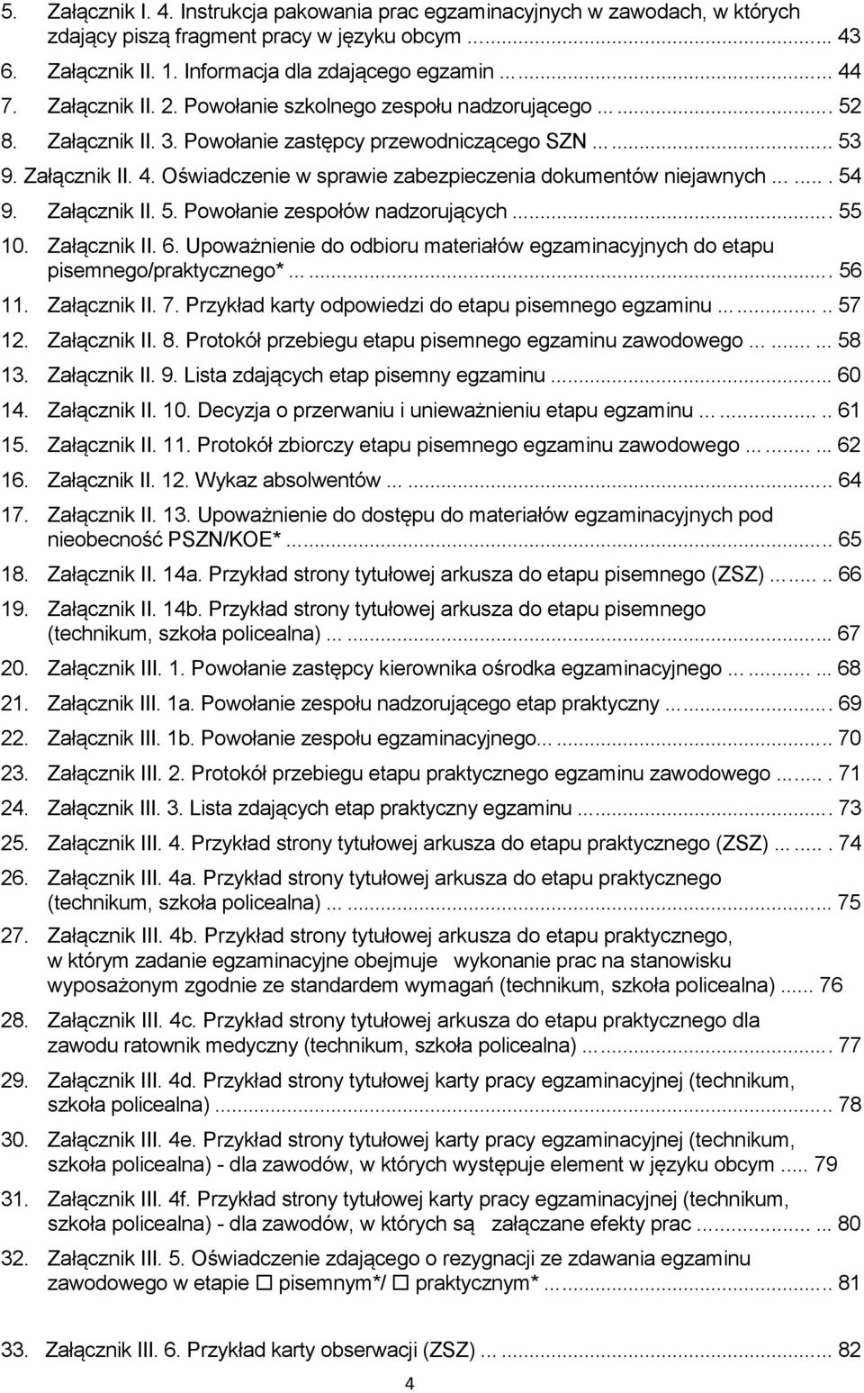 Oświadczenie w sprawie zabezpieczenia dokumentów niejawnych....... 54 9. Załącznik II. 5. Powołanie zespołów nadzorujących.... 55 10. Załącznik II. 6.