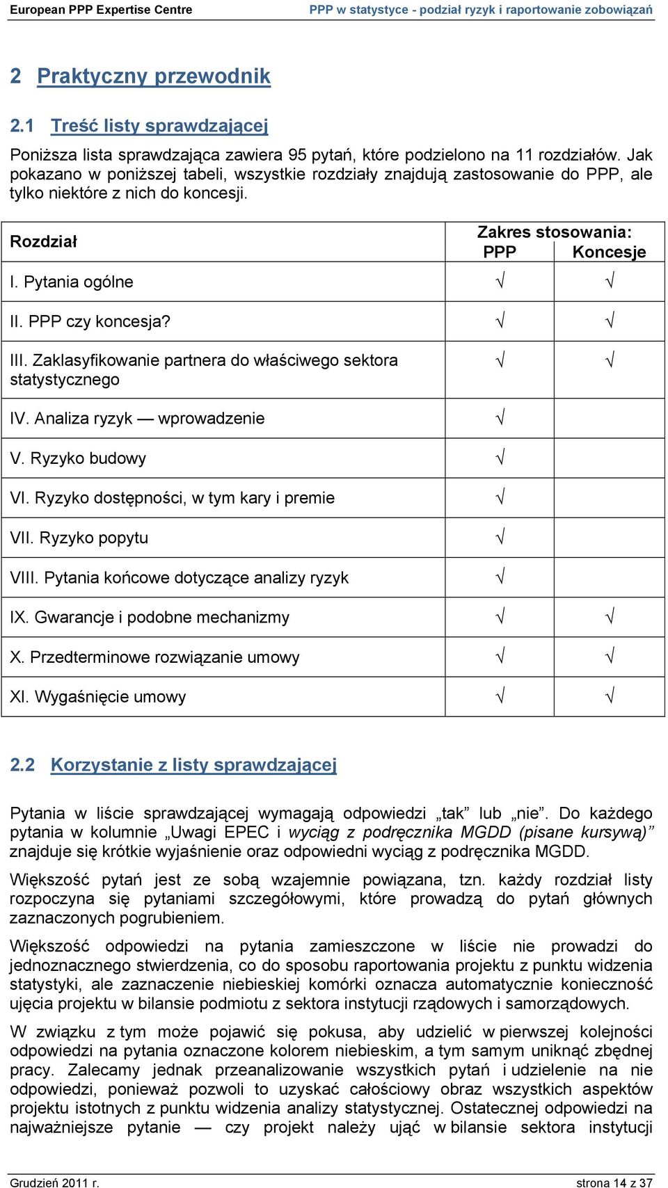 III. Zaklasyfikowanie partnera właściwego sektora statystycznego IV. Analiza ryzyk wprowadzenie V. Ryzyko buwy VI. Ryzyko stępności, w tym kary i premie VII. Ryzyko popytu VIII.
