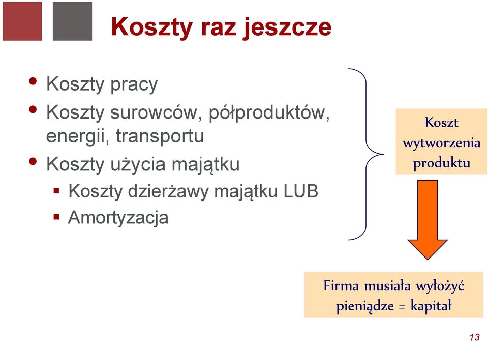 majątku Koszty dzierżawy majątku LUB Amortyzacja Koszt