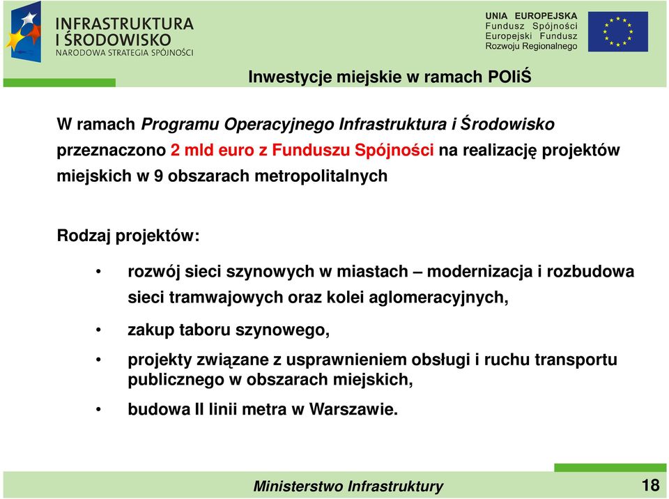 szynowych w miastach modernizacja i rozbudowa sieci tramwajowych oraz kolei aglomeracyjnych, zakup taboru szynowego,