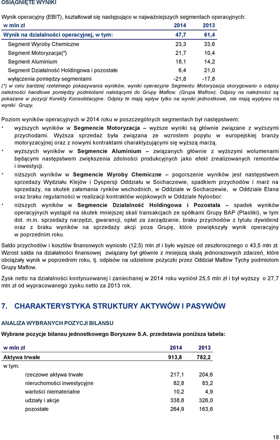 rzetelnego pokazywania wyników, wyniki operacyjne Segmentu Motoryzacja skorygowano o odpisy należności handlowe pomiędzy podmiotami należącymi do Grupy Maflow. (Grupa Maflow).