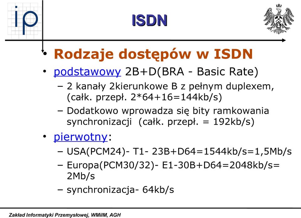 2*64+16=144kb/s) Dodatkowo wprowadza się bity ramkowania synchronizacji (całk.