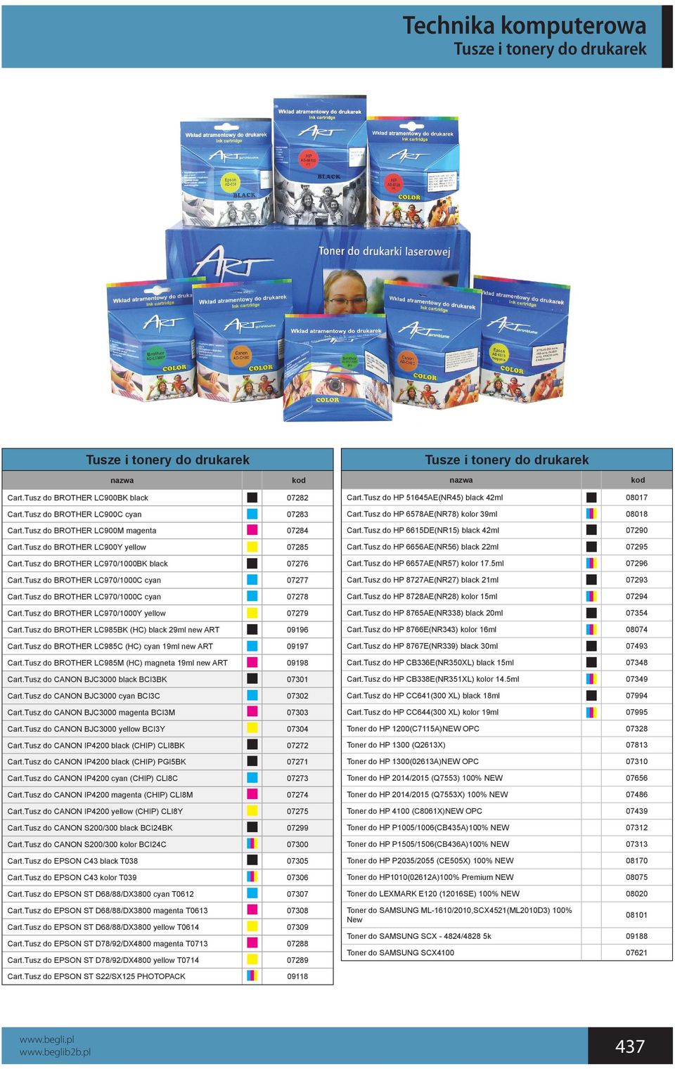 Tusz do BROTHER LC970/1000Y yellow 07279 Cart.Tusz do BROTHER LC985BK (HC) black 29ml new ART 09196 Cart.Tusz do BROTHER LC985C (HC) cyan 19ml new ART 09197 Cart.