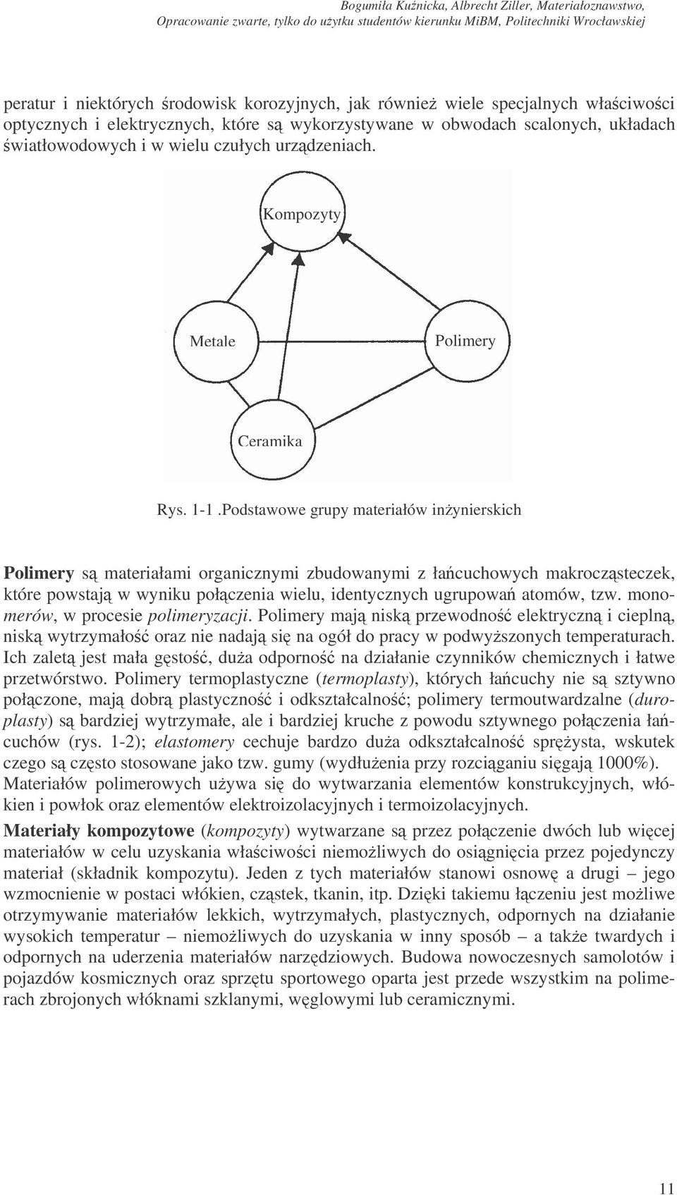Podstawowe grupy materiałów inynierskich Polimery s materiałami organicznymi zbudowanymi z łacuchowych makroczsteczek, które powstaj w wyniku połczenia wielu, identycznych ugrupowa atomów, tzw.