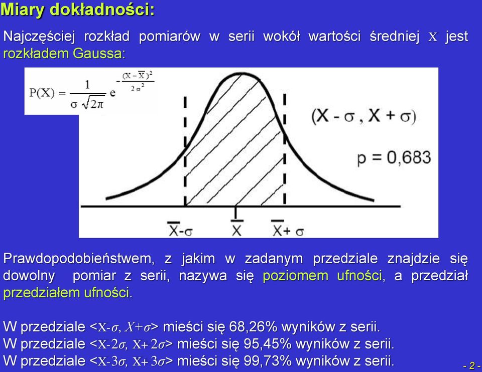 ufości, a przedział przedziałem ufości. W przedziale <X-σ, X+σ> mieści się 68,26% wyików z serii.