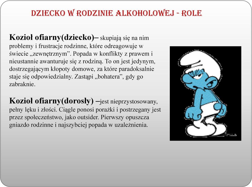 To on jest jedynym, dostrzegającym kłopoty domowe, za które paradoksalnie staje się odpowiedzialny. Zastąpi bohatera, gdy go zabraknie.