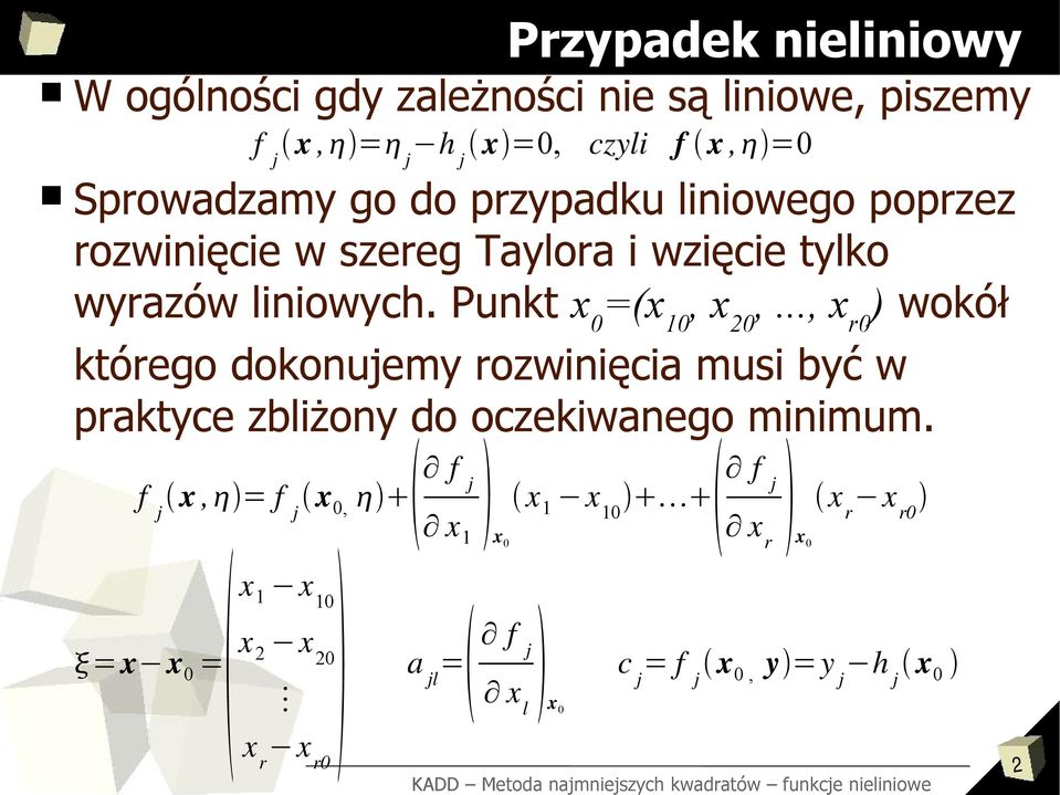 .., x r0 ) wokół którego dokonujemy rozwinięcia musi być w praktyce zbliżony do oczekiwanego minimum.